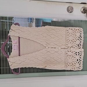 Romantic Expressions Cream Crochet Vest Vintage 90's Sz M Cotton Ramie Blend